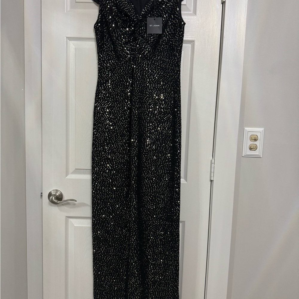 St. John Black Sequin Midi Dress